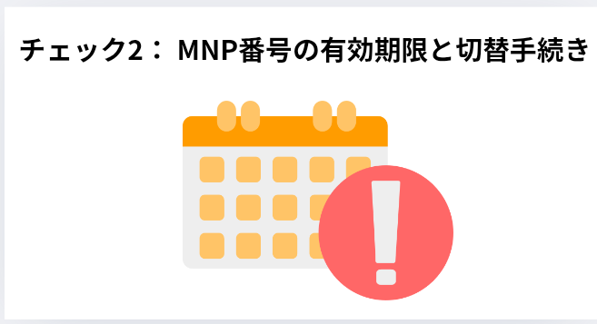 チェック2： MNP番号の有効期限と切替手続きの画像