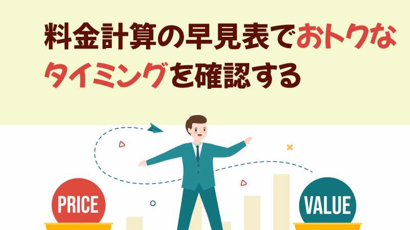 料金計算の早見表でおトクなタイミングを確認するの画像